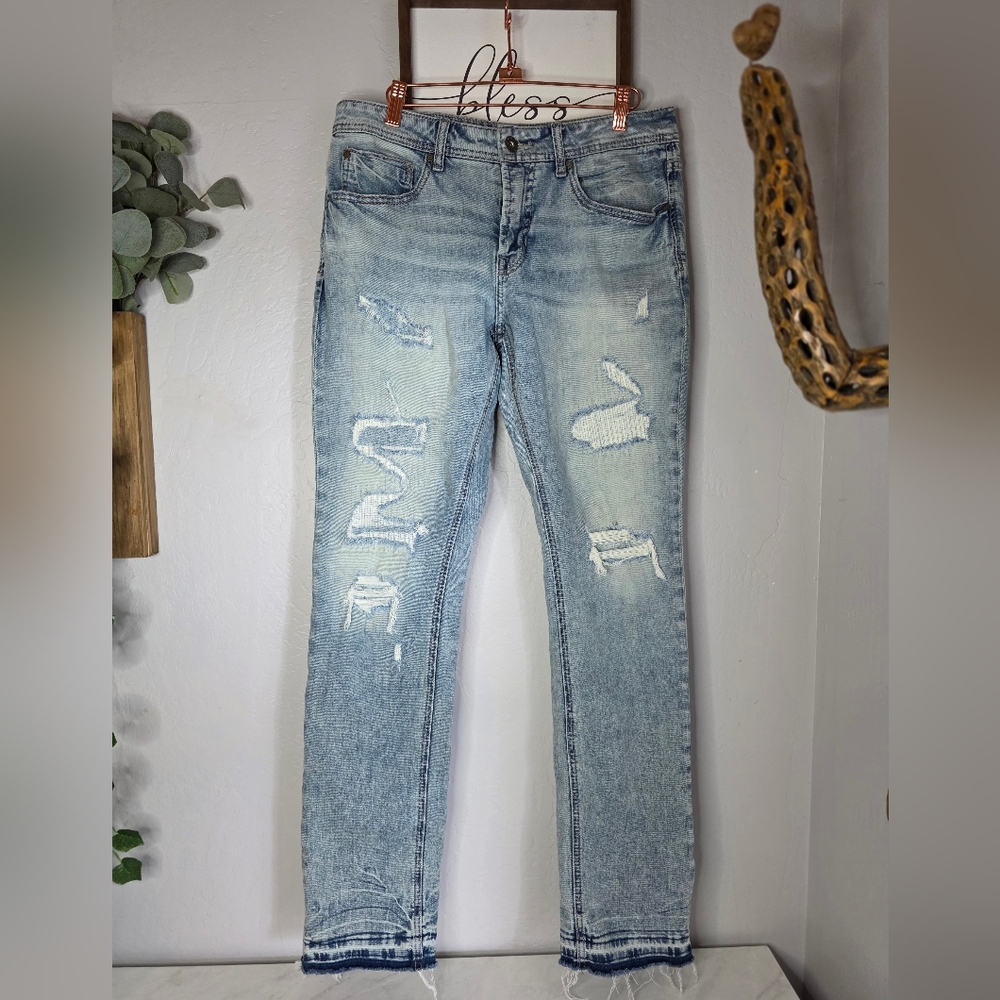 Departwest Seeker Taper Men's Distressed Light Blue Jeans Size 32x34 - Picture 4 of 10